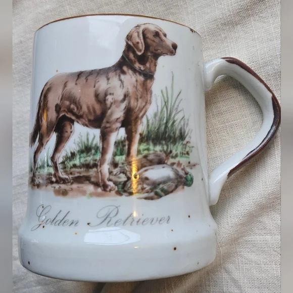 Vintage Enesco Speckled Stoneware Mugs Sporting Dogs Set Of 4 - Picture 6 of 9